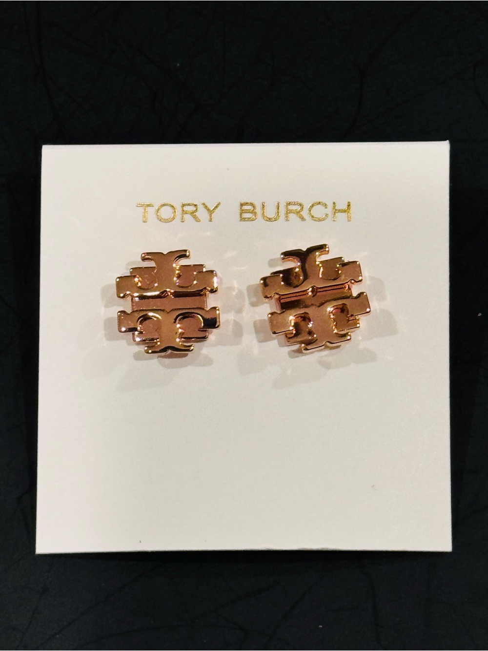 NWT Tory Burch Rose Gold Miller Logo Stud Earrings